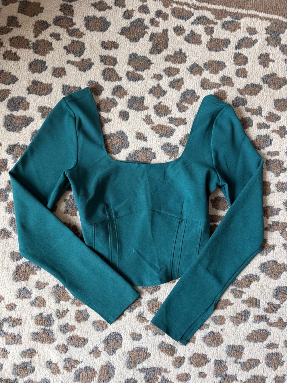 Abercrombie & Fitch Teal Long-Sleeve Square-Neck Crop Top